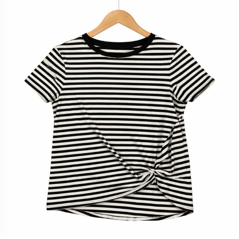 Chico’s Black & White Stripe Ruched Tee